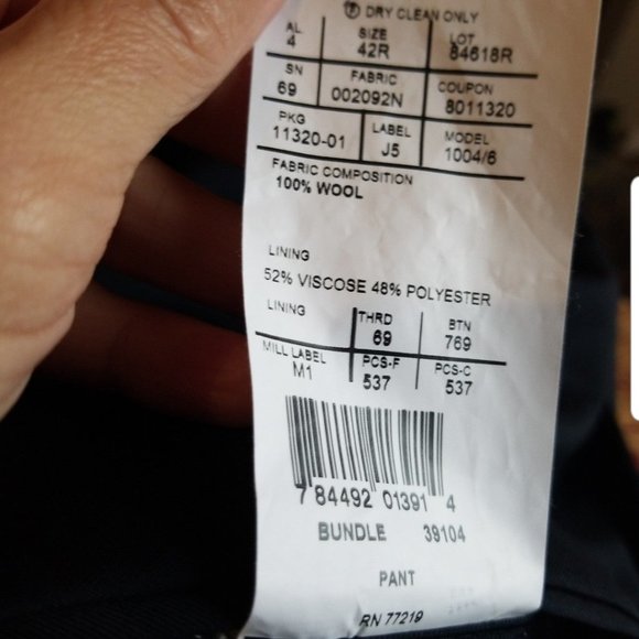 42R Wool UpperLined Italian made Modern Fit Suit Pants " Suit Seperates " - Picture 9 of 9